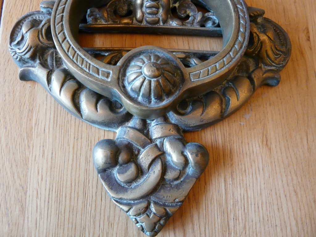 D002L1215Large Victorian Brass Cherub Door Knocker Antique Door